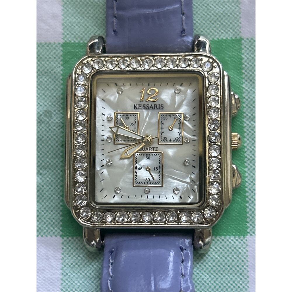 Kessaris Gold Tone Rhinestone Bezel Purple Band Women’s Quartz Watch